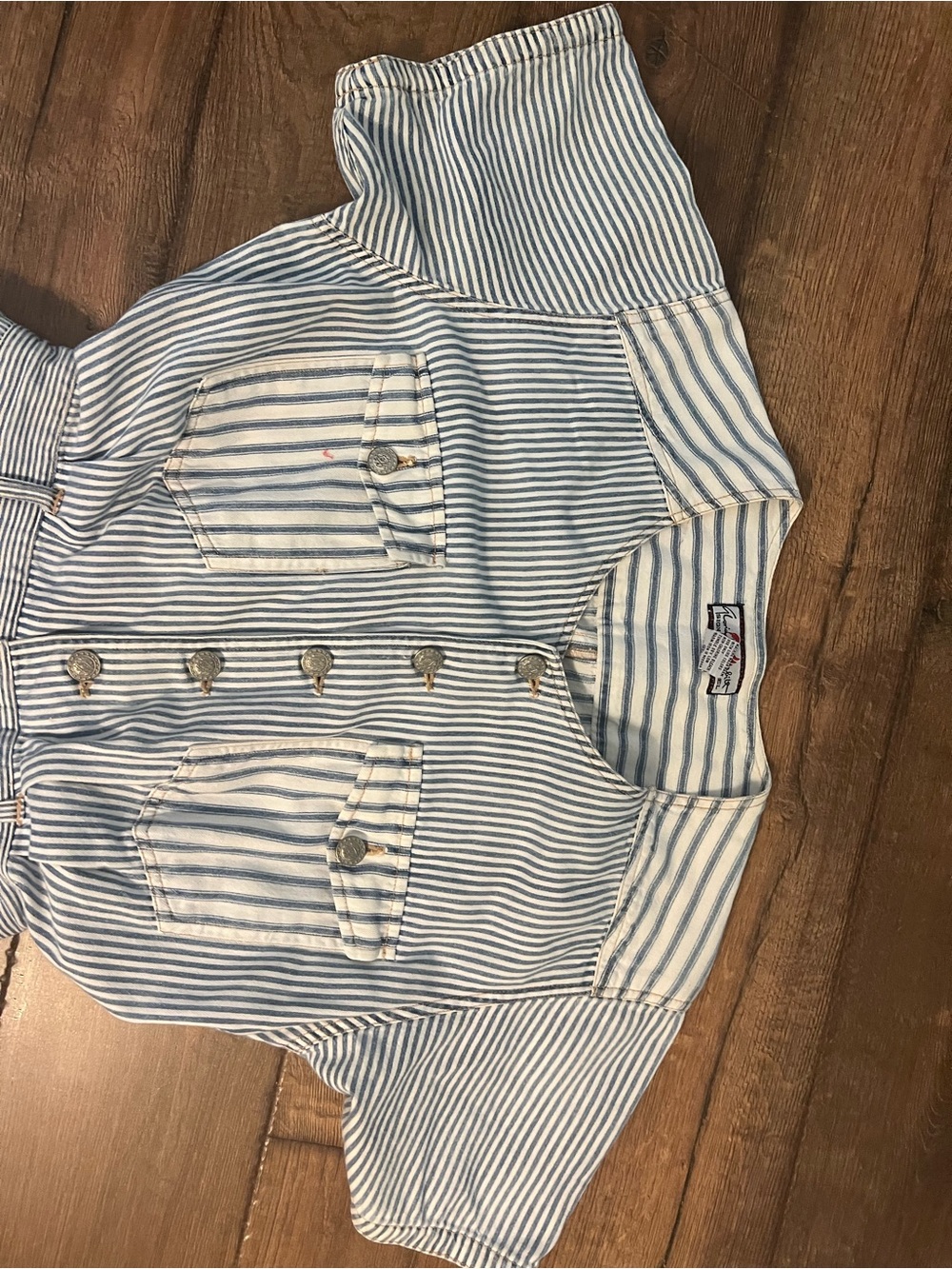 vintage 80’s Gloria Vanderbilt denim romper blue & white hickory stripe pattern - Picture 2 of 10